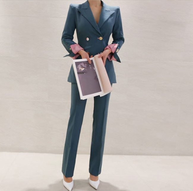 Jacket and pants sets lady corporate workwear (3)