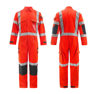High visibility reflective multi-pocket protective workwear coveralls for construction safety
