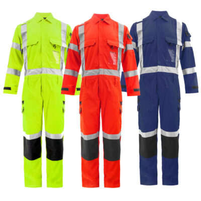 High visibility reflective multi-pocket protective workwear coveralls for construction safety
