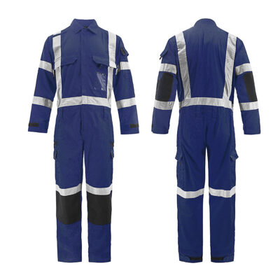 High visibility reflective multi-pocket protective workwear coveralls for construction safety